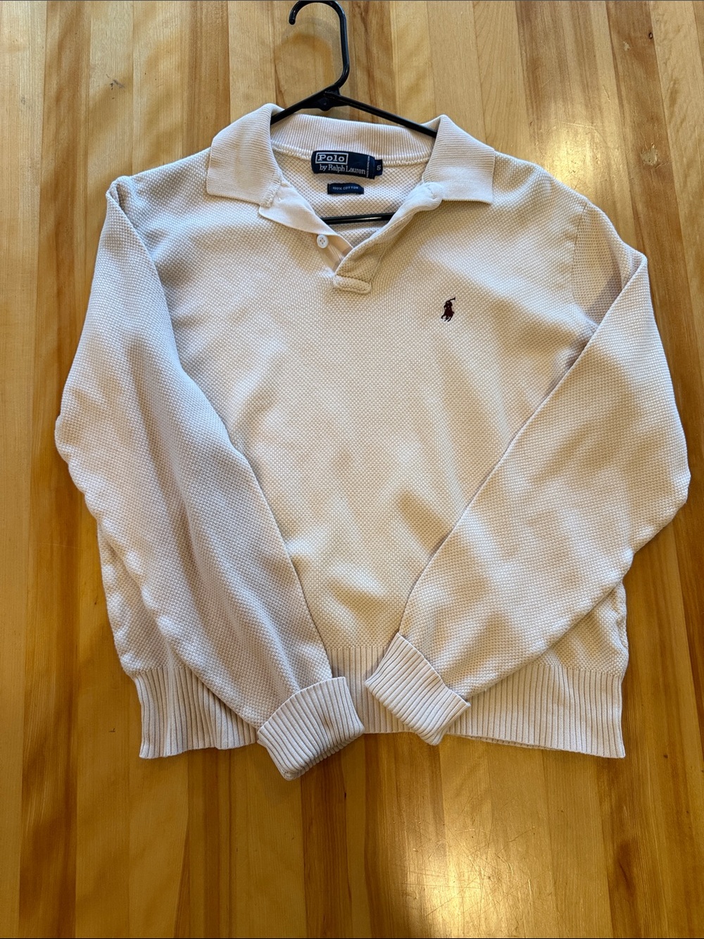 Polo by Ralph Lauren Cream Long-Sleeve Polo with Maroon Pony